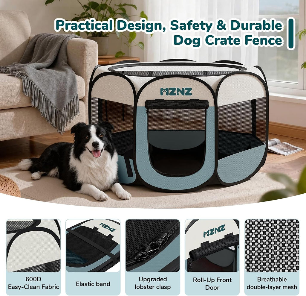 Dog Playpen, Portable Puppy Pet Crate Indoors for Small/Medium/Large Dogs Cats Rabbits, Foldable Dog Cage Enclosure for Outdoor, Pop Up Dogs Tent Kennel with Carrying Case, Grey