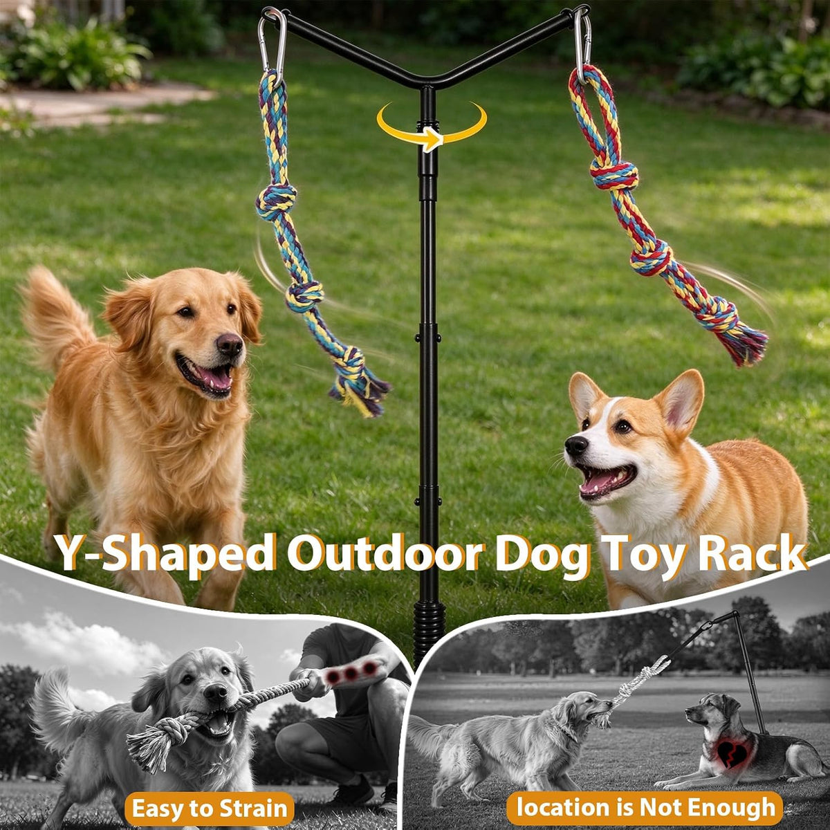 Y-Shaped Tether Outdoor Dog Rope Toy with 4 Tug Rope Toys
