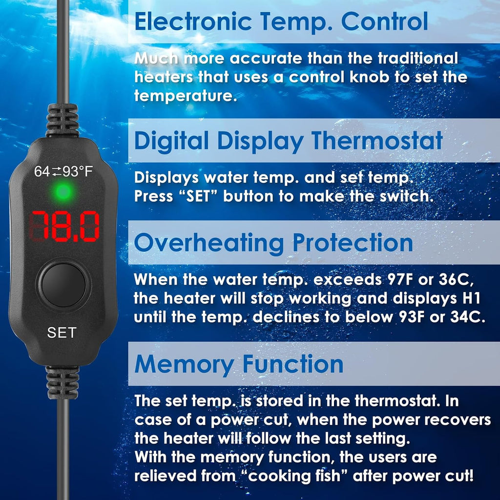10W 5V/2A USB Super Mini Betta Heater LED Digital for up to 1 Gal Tanks