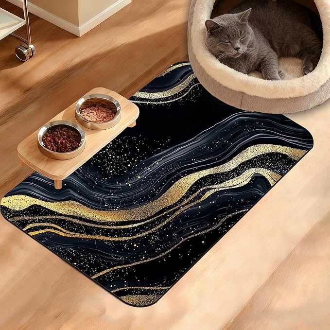 Dog Bowl Mat, Abstract Marbled Pet Feeding Mat by Unknown