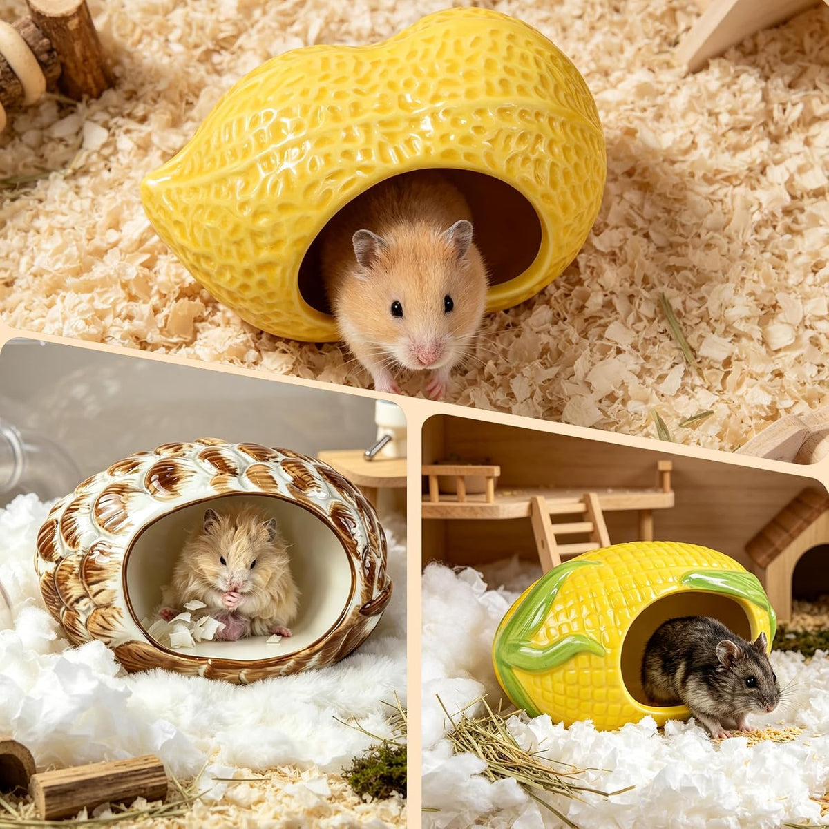 WishLotus Ceramic Hamster Hideout, Pinecone Hamster House for Summer Cooling