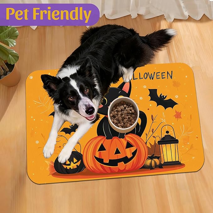 Halloween Cat Pet Feeding Mat, Absorbent Dog Bowl Pad, Quick Dry - Image 7