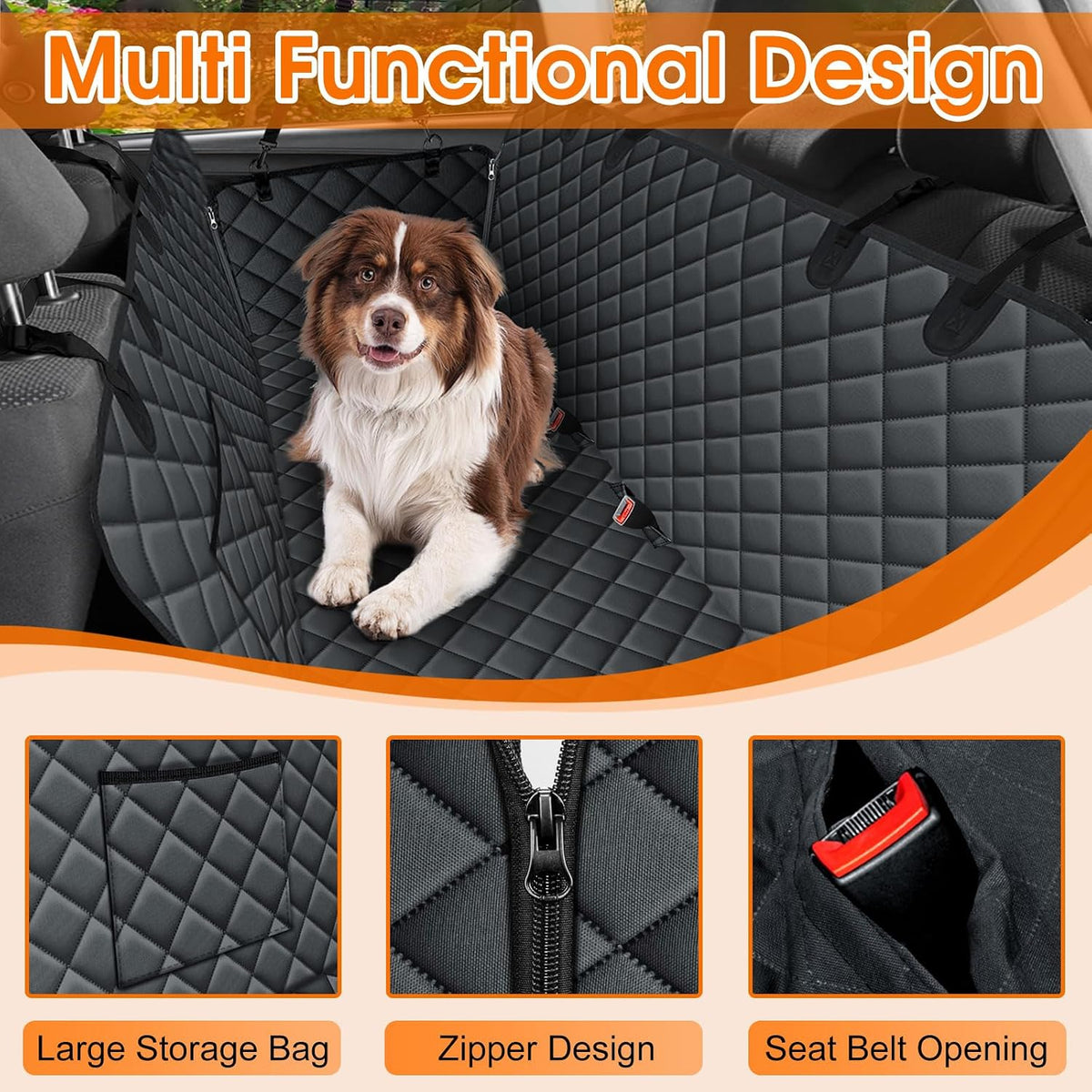 NECKORY Waterproof Dog Car Seat Cover for Back Seat, Pet Hammock- S, Black