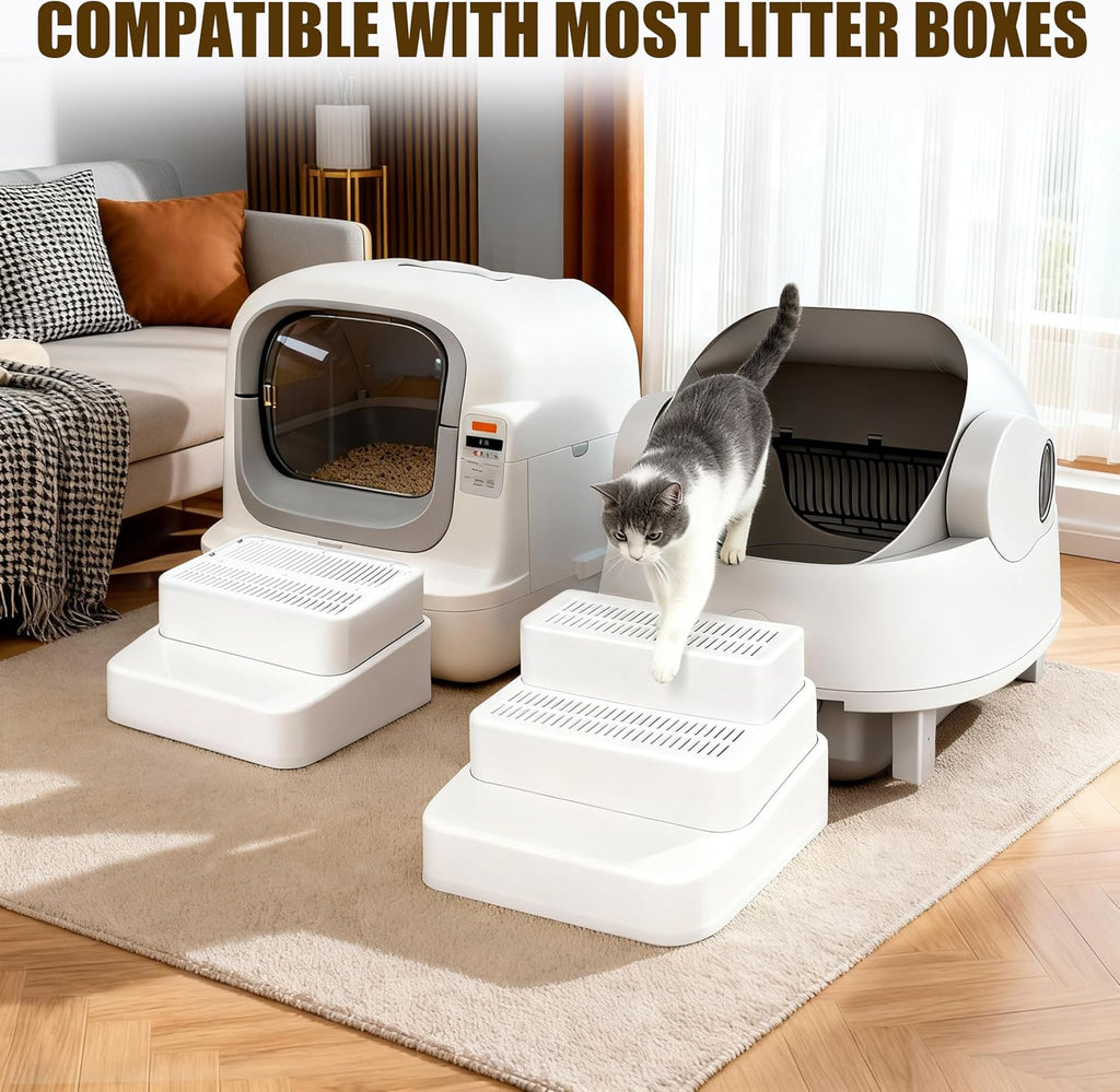 3 Steps Cat Litter Box Step with Litter Mat for Automatic Litter Boxes