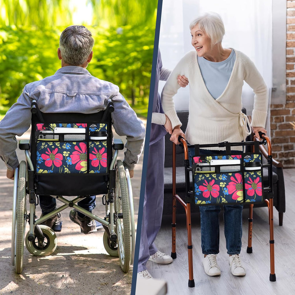 SupreGear Walker Bag with Cup Holder, Water-Resistant Storage Organizer with Multiple Pockets and Adjustable Straps, Foldable Walker Accessories for Seniors