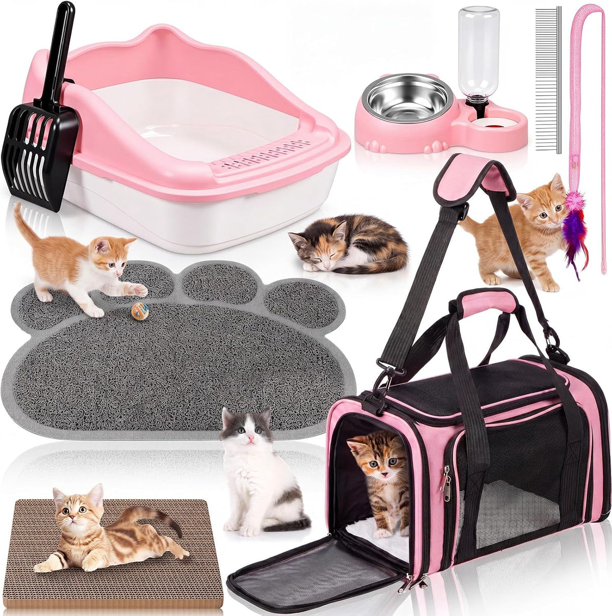 8 Pcs Kitten Supplies Starter Kit Cat Starter, Handbag, Pink