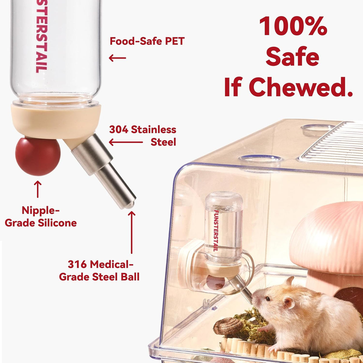 Magnetic Hamster Water Bottle No Drip – 120ml Leak-Proof Small Animal Dispenser for Guinea Pig