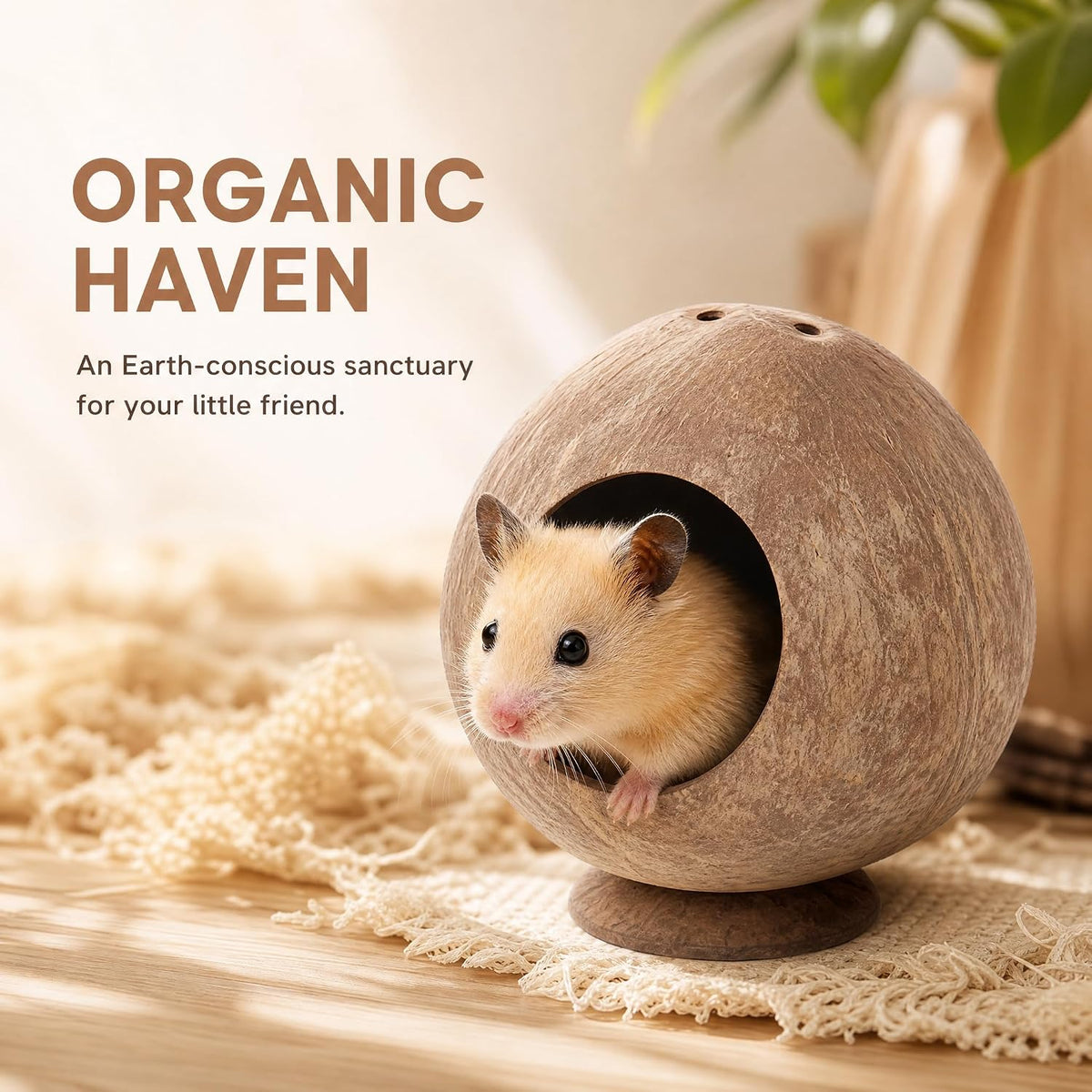 Totority Hamster Hideout Natural Coconut Shell House 5.11X4.72X4.72in