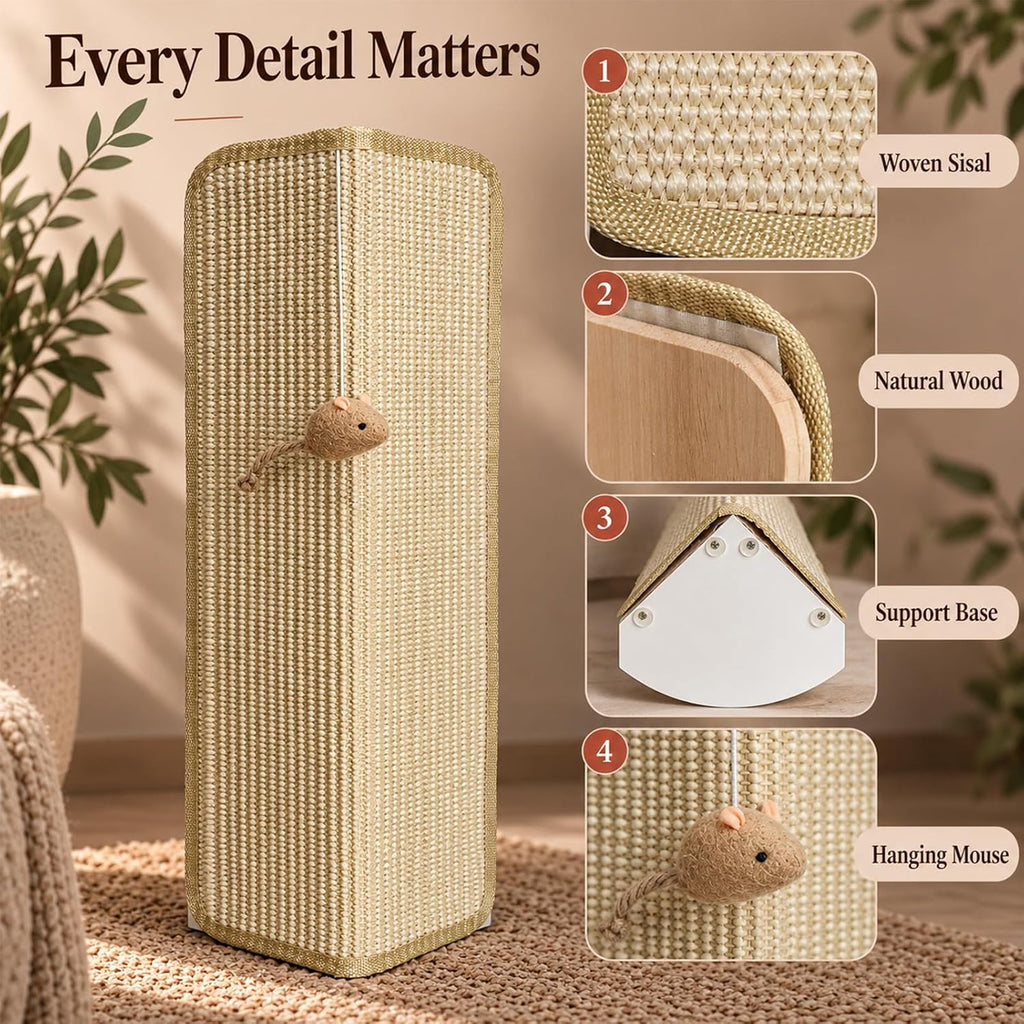 Couch Corner Cat Scratcher, 23.6" Sisal Cat Scratching Post with Toy