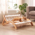 Elevated Cat Bed for Indoor Cats, Cute Paw-Shape Cat Hammock Couch with Cozy Washable Cushion, Solid Wood Pet Furniture for Kitty, Puppy & Bunny (Soft Cream)