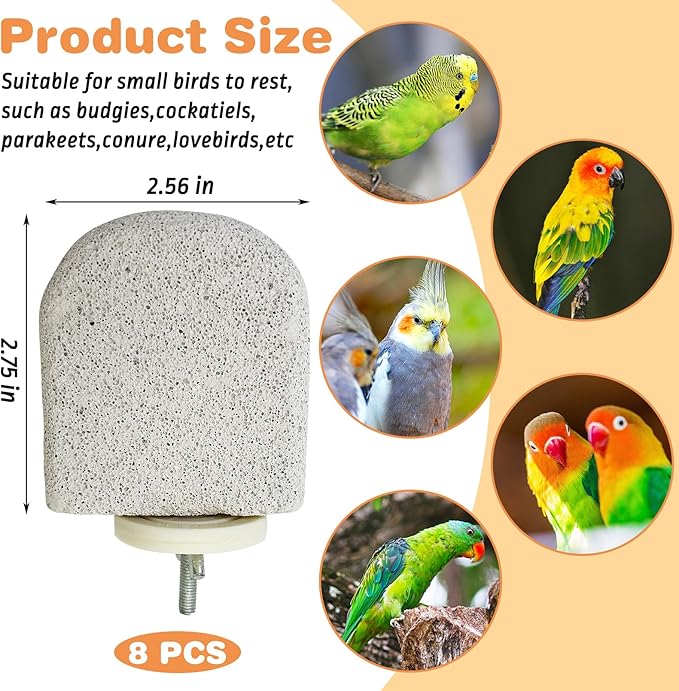 PINVNBY 8 PCS Bird Perch Bird Beak Grinding Stone Calcium Mineral Parrot Perch - Image 2