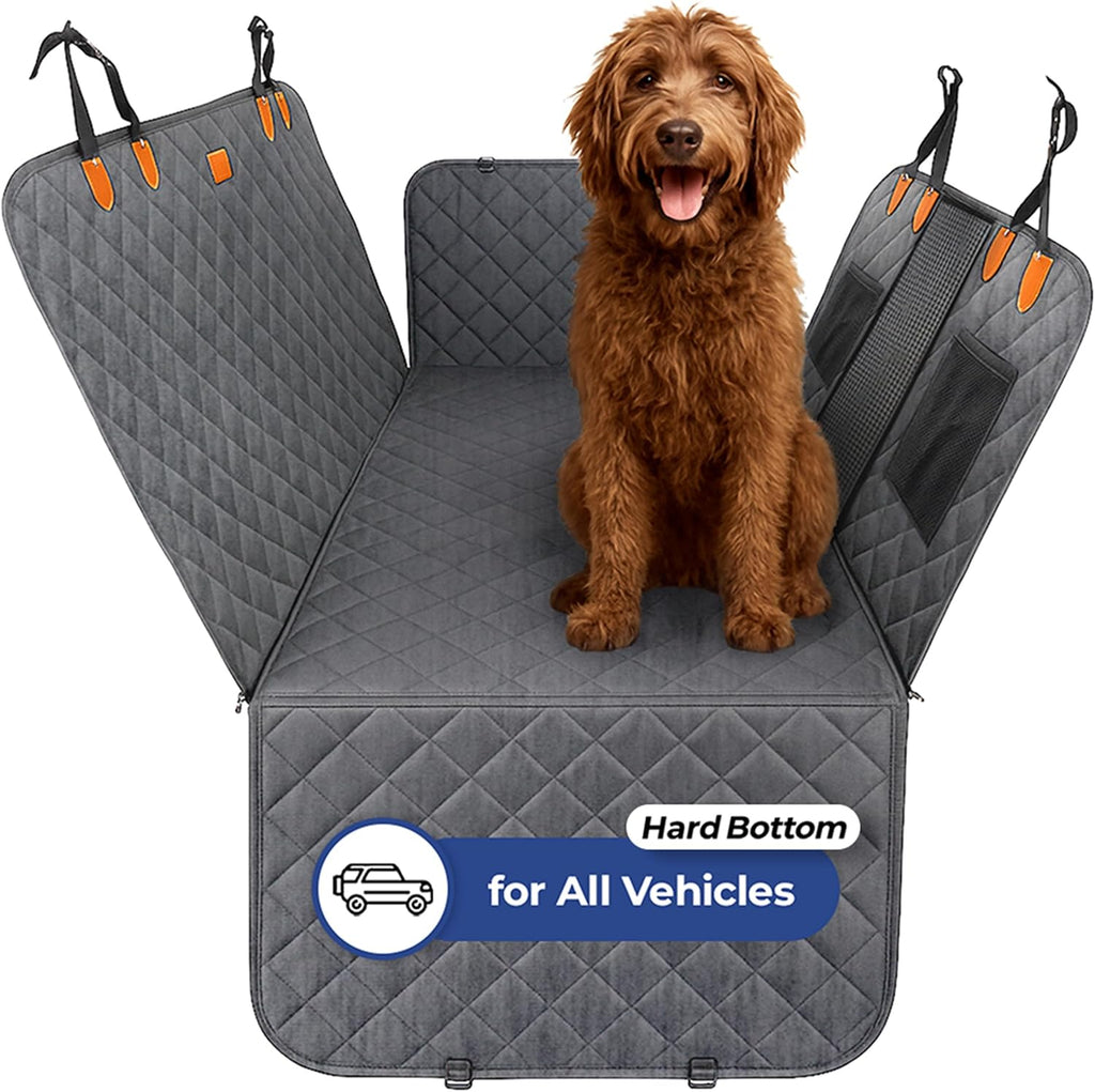 Ruff & Stuff Dog Car Seat Hard Bottom Cover for Back Seat Up to 170lbs | for All Vehicles | Waterproof Scratch-Resistan (Gray) (Gray)