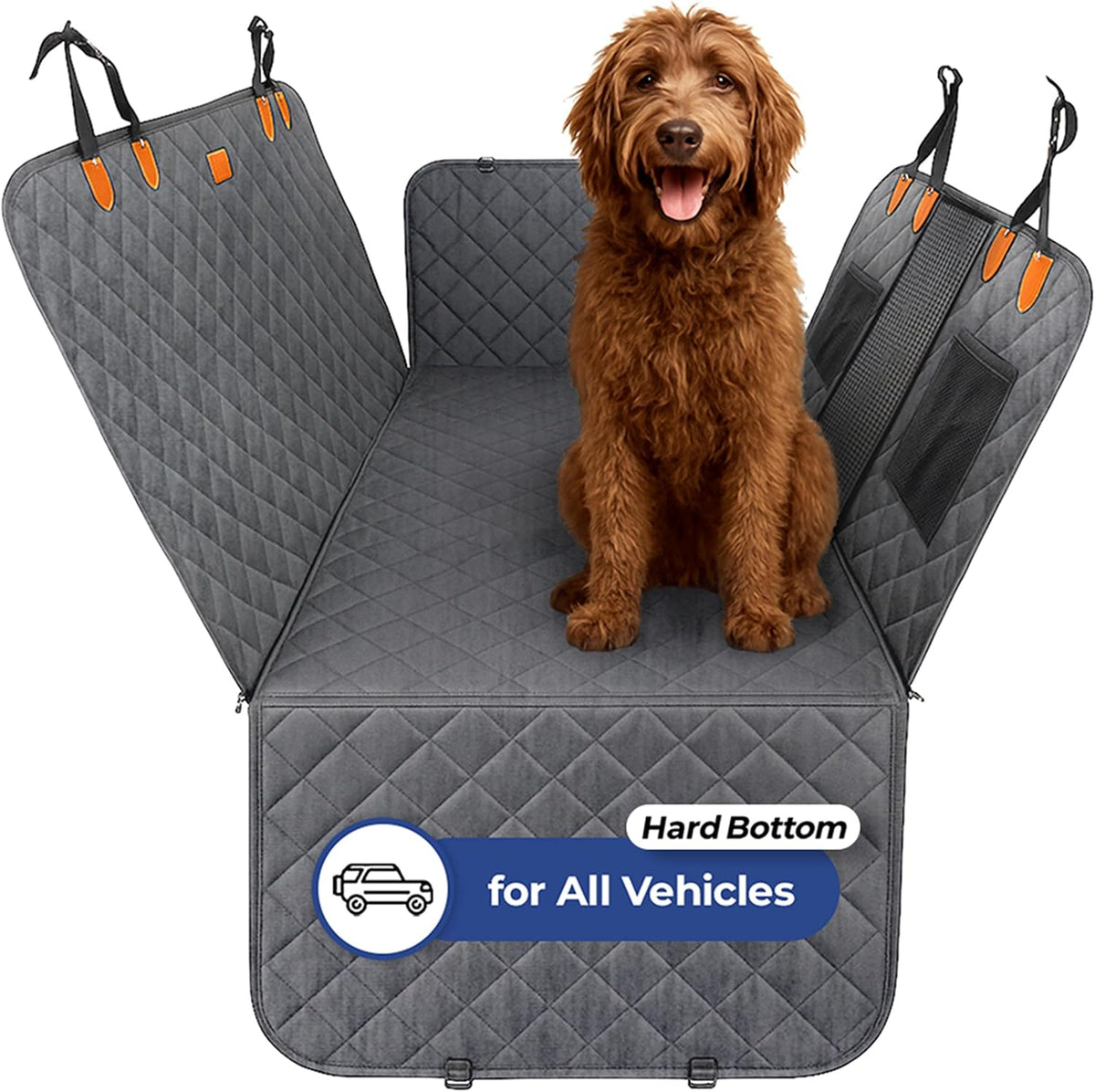 Ruff & Stuff Dog Car Seat Hard Bottom Cover for Back Seat Up to 170lbs | for All Vehicles | Waterproof Scratch-Resistan (Gray) (Gray)