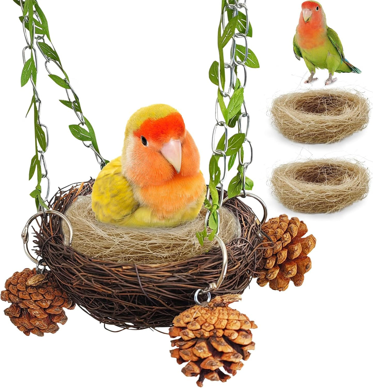 PINVNBY Natural Coconut Shell Bird Nest Suspended Parakeet Nest Bird Bed