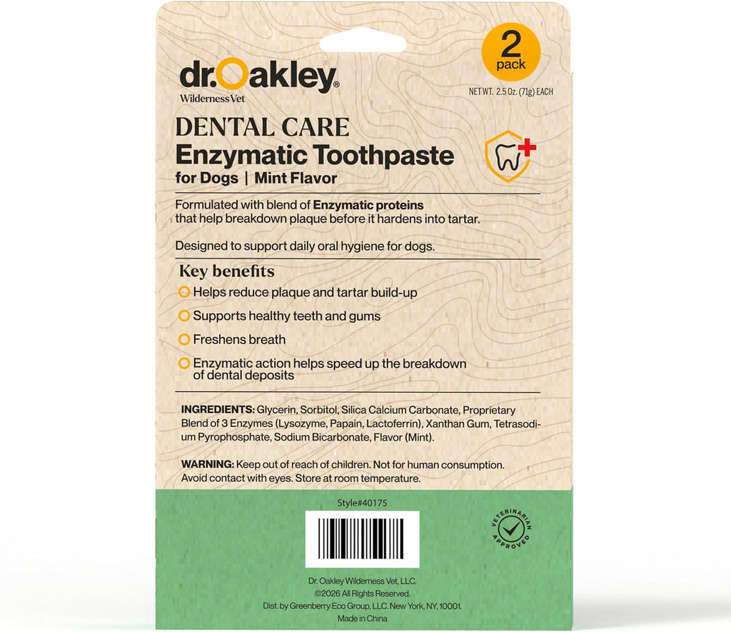 Dr. Oakley 2 Pack Cat or Dog Toothpaste Mint Flavor Enzymatic Safe Vet Formula