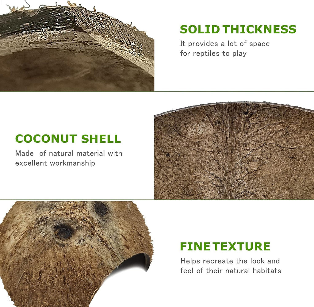 Reptile Hideouts Natural Coconut Shells Hut Hermit Crab Climbing Toys and 2PCS Reptile Feeding Box Snake Breeding Box Transparent Animal Habitat for Bearded Dragon Lizard Spider Frog Scorpio