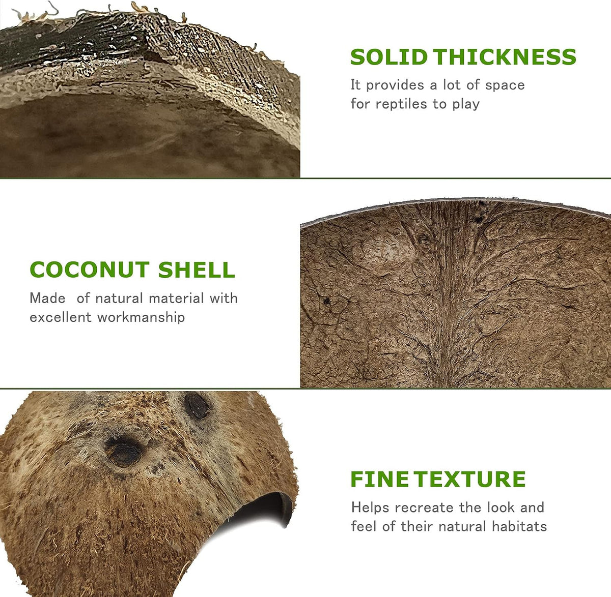 Reptile Hideouts Natural Coconut Shells Hut Hermit Crab Climbing Toys and 2PCS Reptile Feeding Box Snake Breeding Box Transparent Animal Habitat for Bearded Dragon Lizard Spider Frog Scorpio