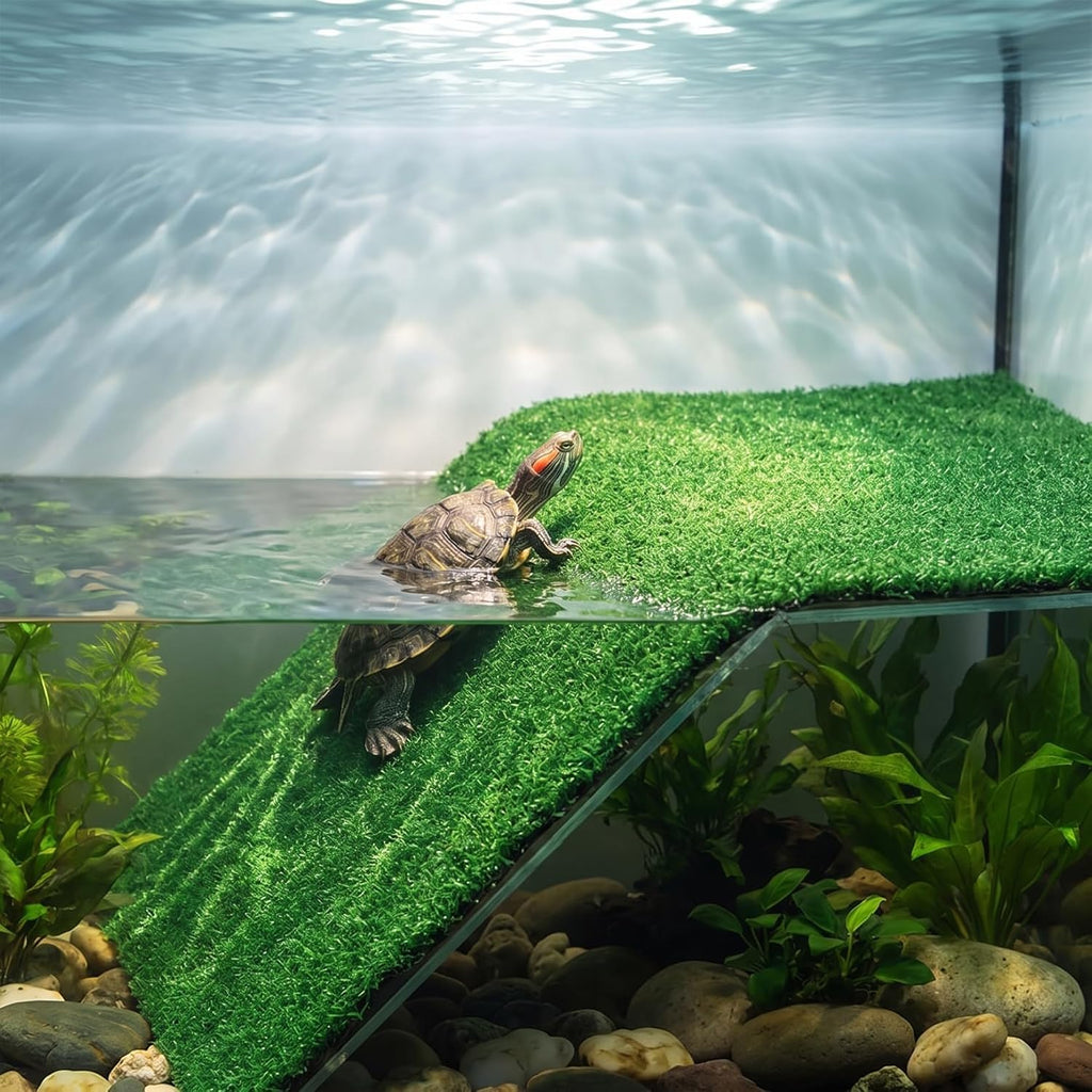 Veemoon Square Artificial Grass Carpet, Realistic Synthetic Reptile Turf Pet Cage Simulation Grass Mat/Substrate Lizard Tank Accessories Turtle Ramp Turf for Basking Platform Habitat, 9. 8×9. 8inch