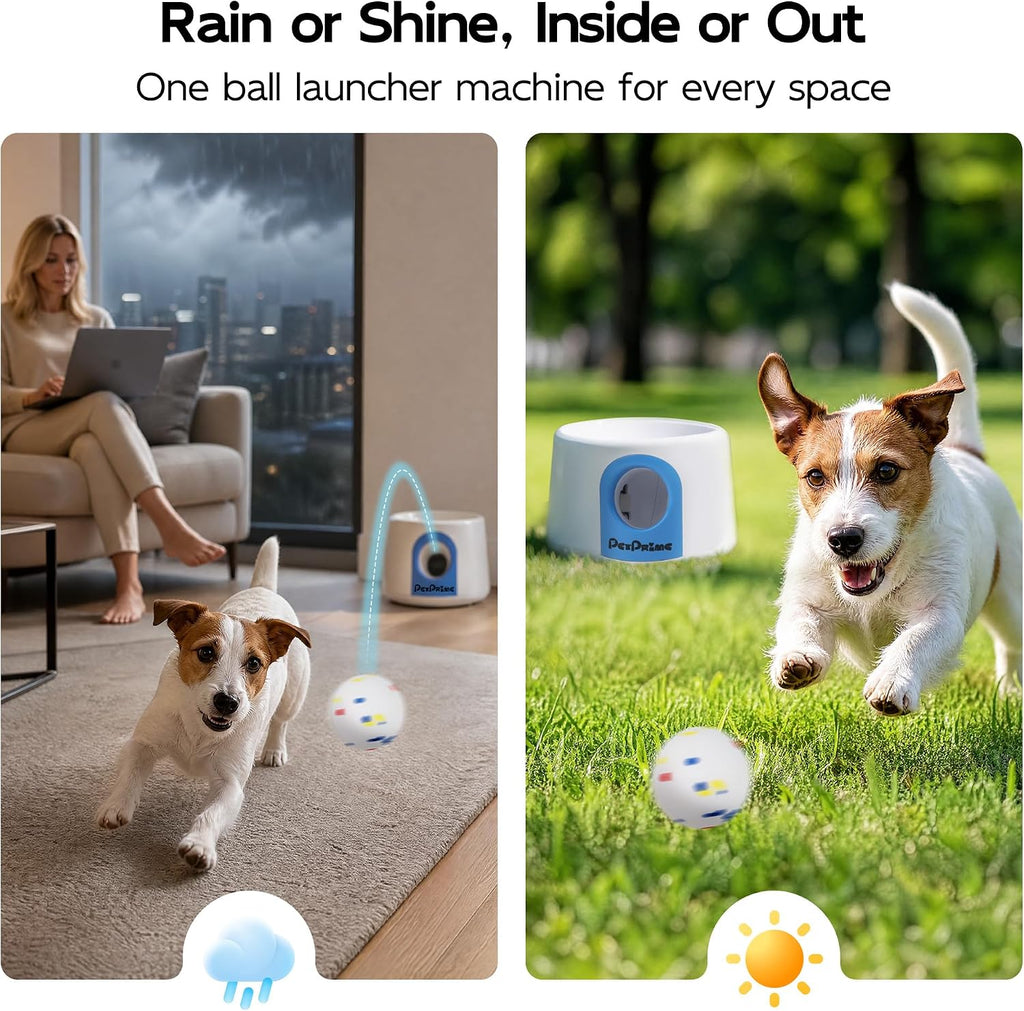 Pet Prime Upgraded Automatic Ball Launcher for Small/Medium Dogs,Rechargeable Dog Ball Thrower for Indoor/Outdoor Exercise & Interactive Play,Adjustable 19-45ft Thrower with 3PCS 2.2" ETPU Balls