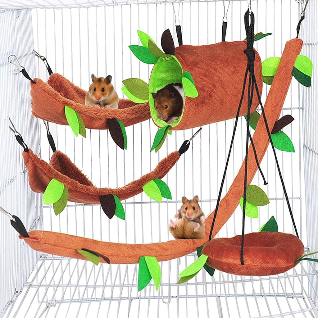 Hamiledyi 5PCS Hamster Hammock Sugar Glider Hammock Set Sugar Glider Cage Accessories Toys Small Animals Hanging Bed Hideout Tunnel Swing Rodent Iqammocking for Small Hamster Rat Gerbil