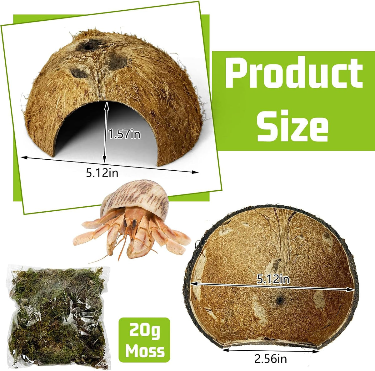 Hamiledyi Coconut Hide for Reptiles, Natural Coco Hut for Hermit Crabs