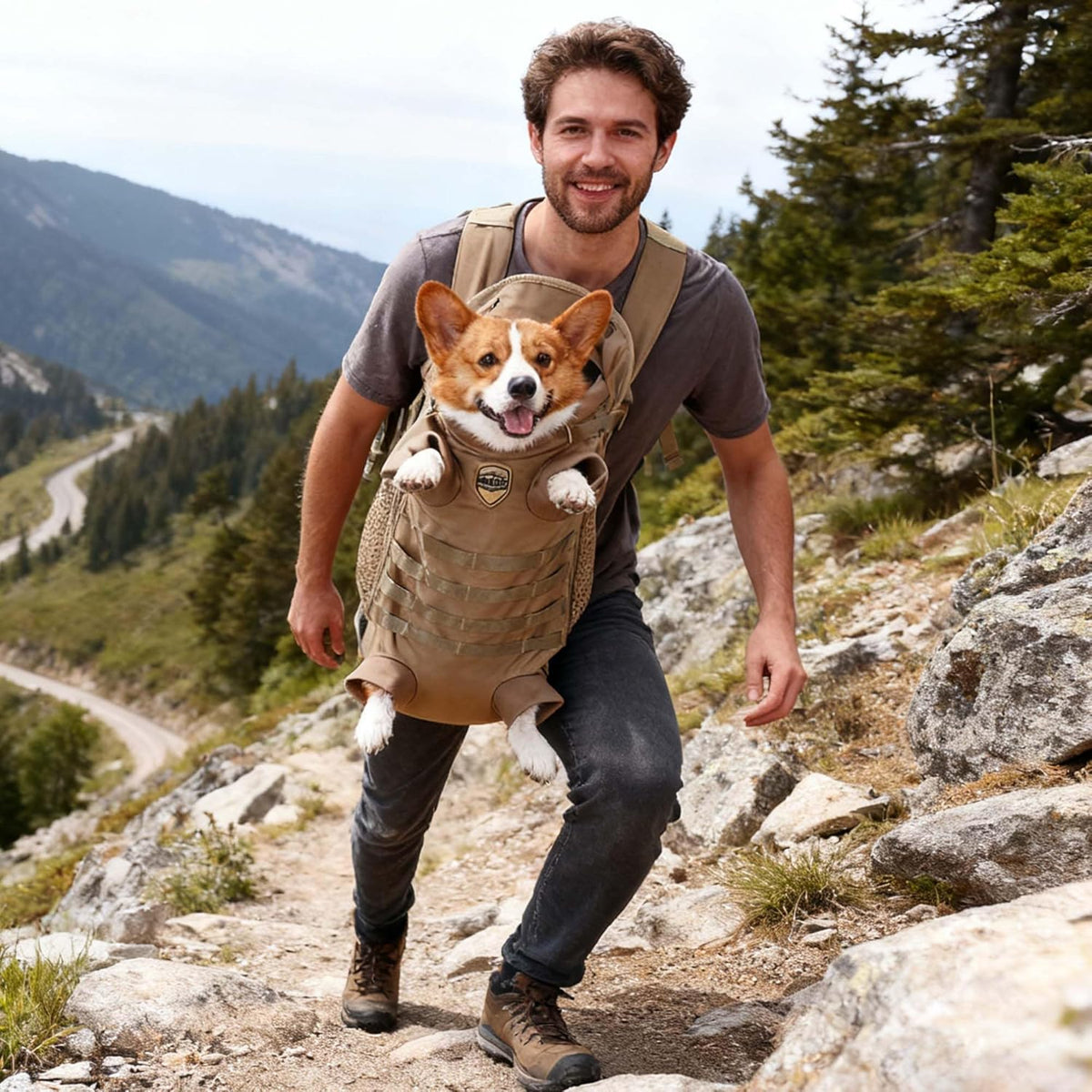 FLAdorepet Tactical Dog Backpack Carrier Front Back Bag for Medium Dogs,M