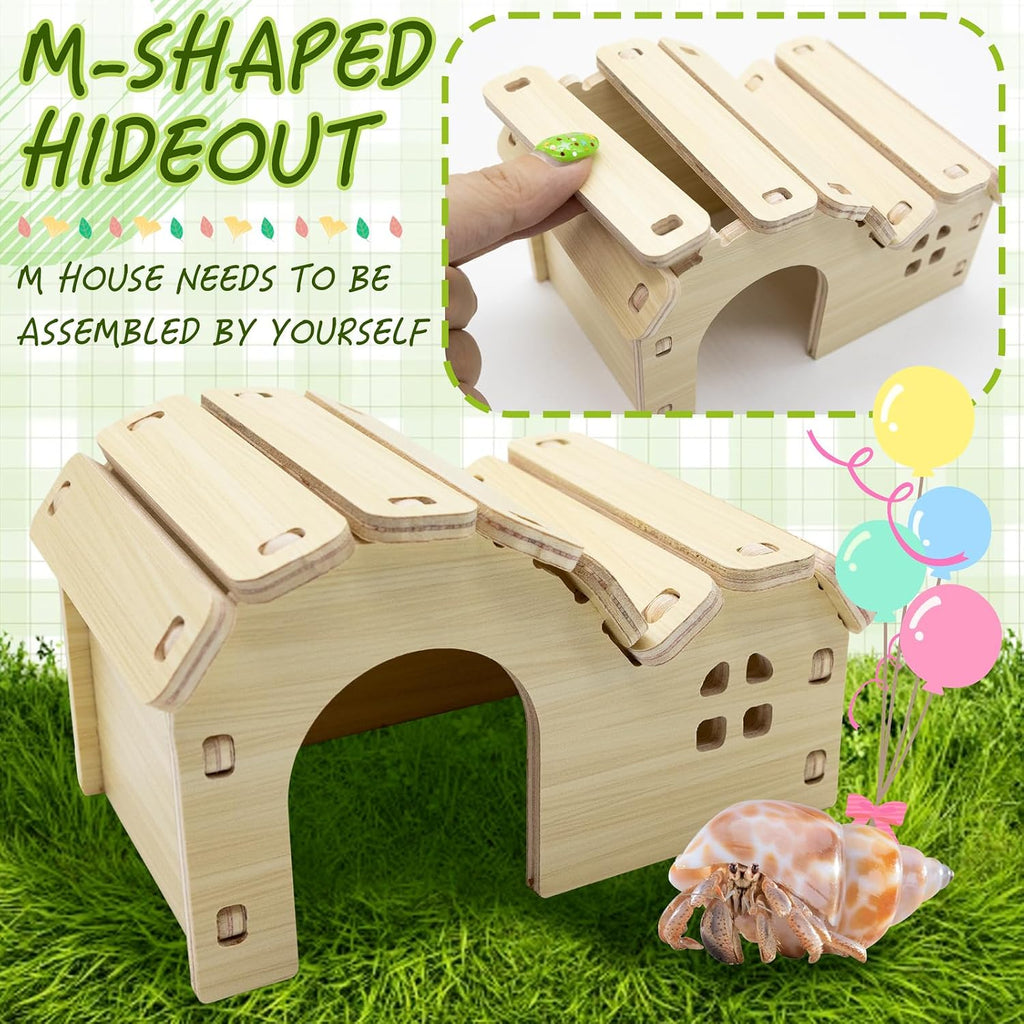Hermit Crab Kit Hideout Water Pool Tank Decorative Accessories with Palm Tree Decorations Enrichment Toy for Turtles Lizard Frog Gecko Chameleons