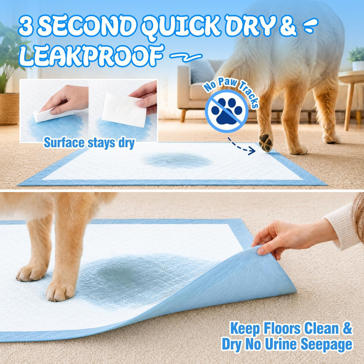 Extra Large Puppy Pads 28"x34", Heavy Duty Thicker Pee Pads for Dogs,1800ml 48-Hour Super Absorbent Disposable Training Pads,6-Layer Leakproof Protection,Quick-Dry High Absorbency,20 Count