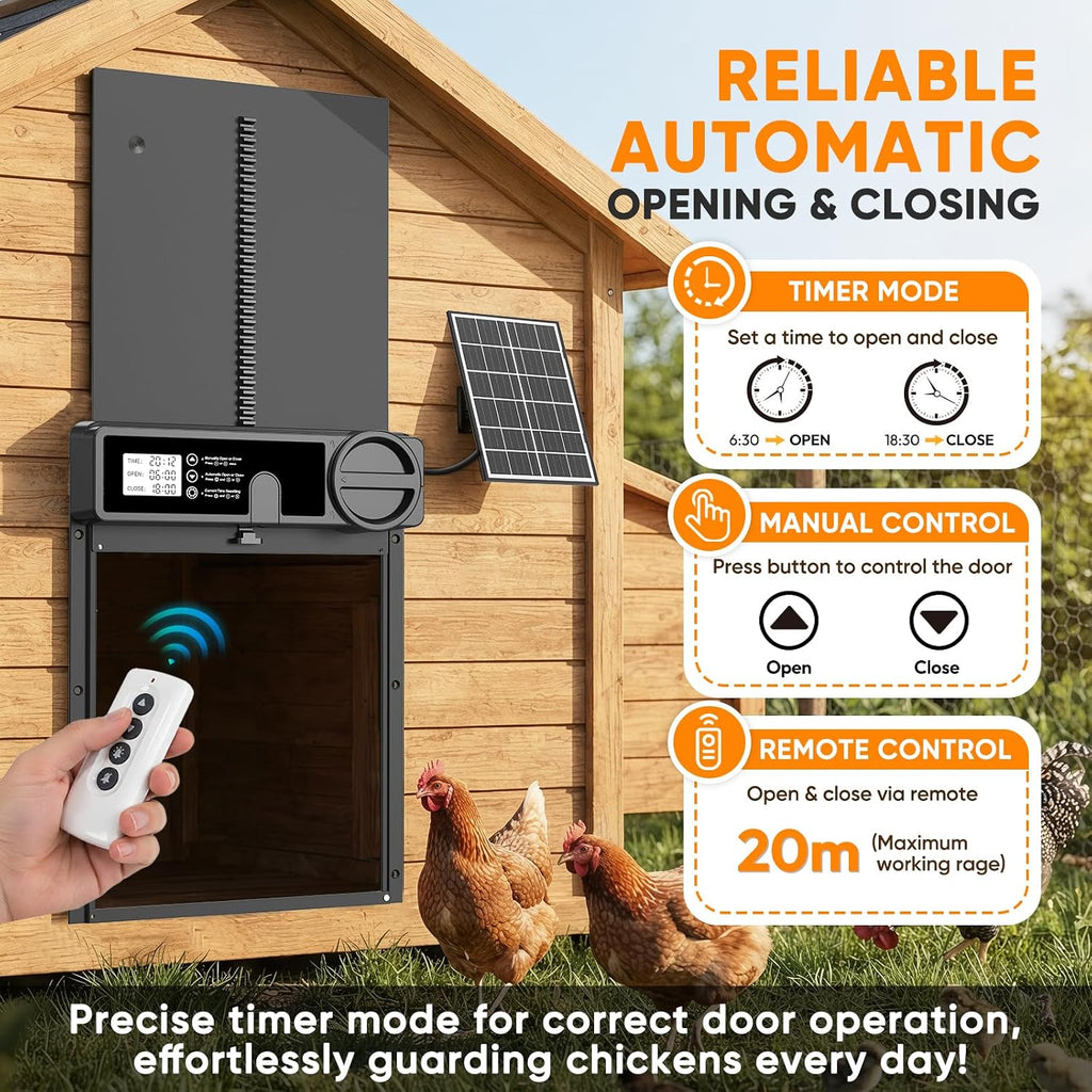 Large Size Automatic Chicken Coop Door Solar Powered - Timer/Manual