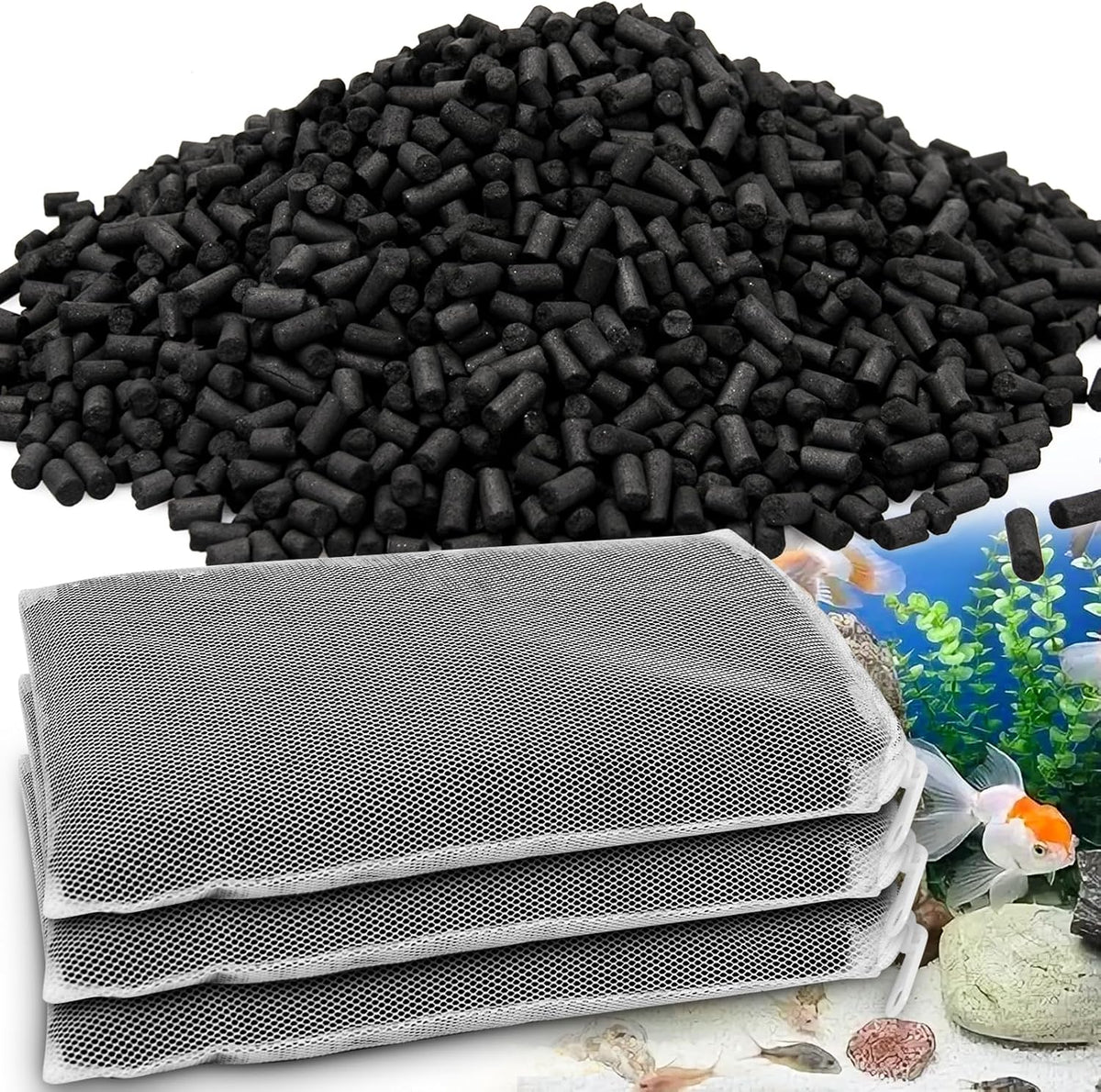 8 Oz Pro-C Aquarium Canister Filter Media Bag Compatible with Penn-Plax Cascade, Canister Filter Carbon Media for Remove Odors & Clear Water, Fish Tank Carbon Filter, 3 Pack (235g/bag)