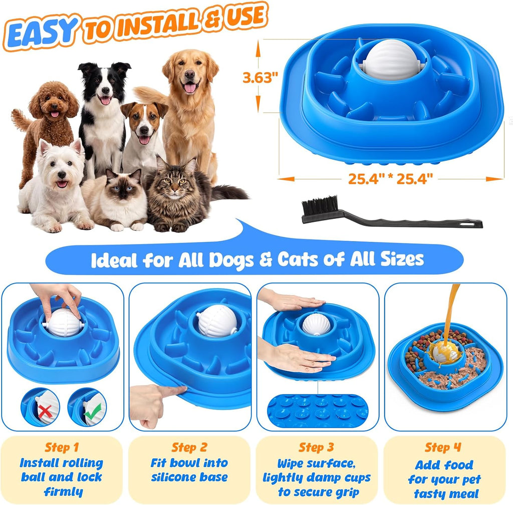 Slow Feeder Dog Licking Bowl with Rolling Ball, Lick Toy, Anti Boredom Toys