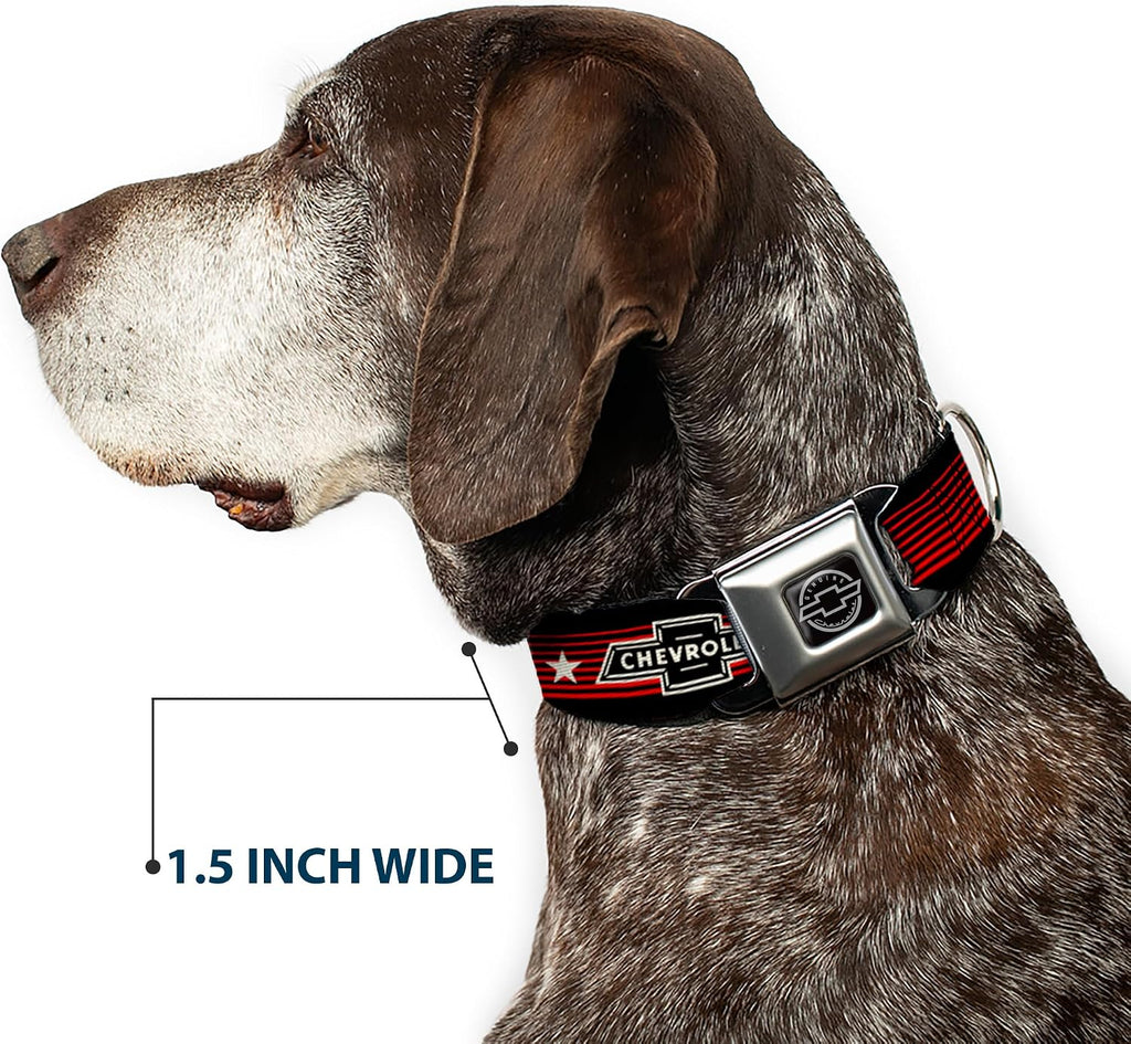 GM General Motors Easy Adjustable Metal Seatbelt Buckle Quick Release Dog Collar, Chevrolet Bowtie Since 1911, 15 to 24 Inches 1.0 Inch Wide
