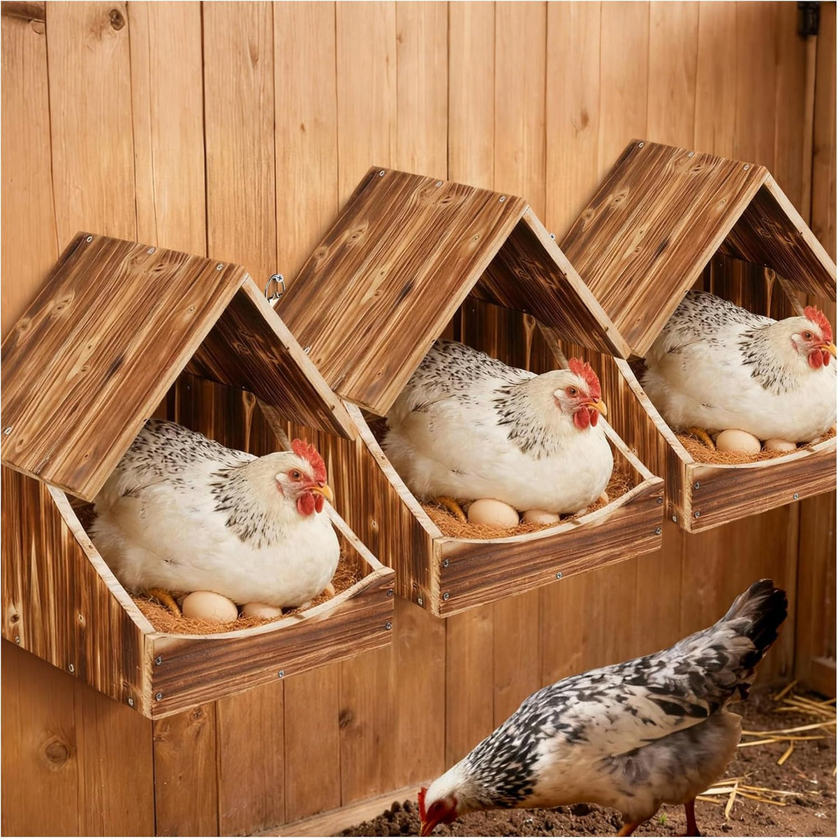 Chicken Nesting Boxes, 3 Pack Wall-Mounted Wooden Nesting Box,Specialized for Chicken Coops, Features a Cozy & Private Laying Space, Suitable for Chickens, Ducks and Other Poultry