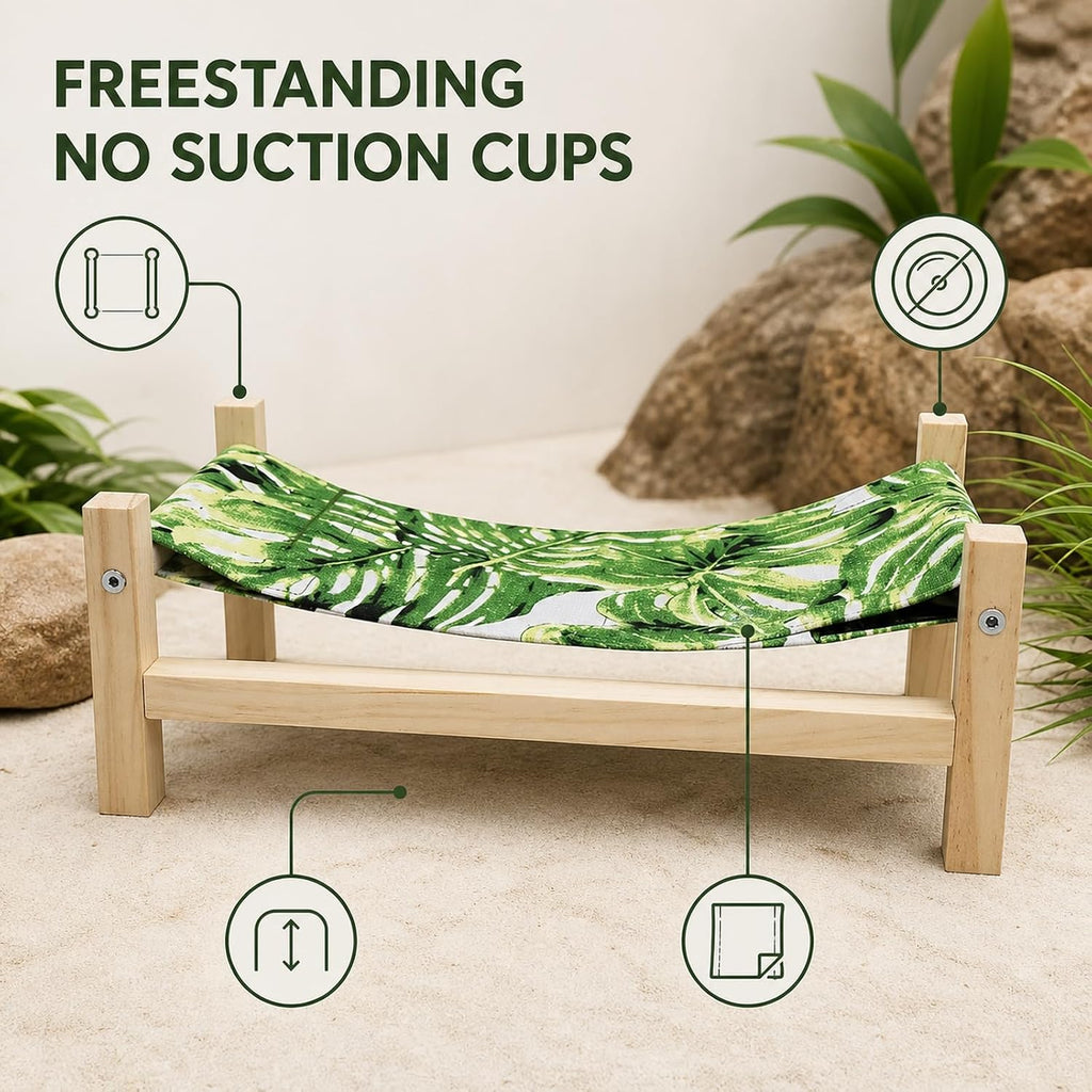 Wooden Frame Reptile Hammock, Freestanding Bearded Dragon Bed for Terrarium