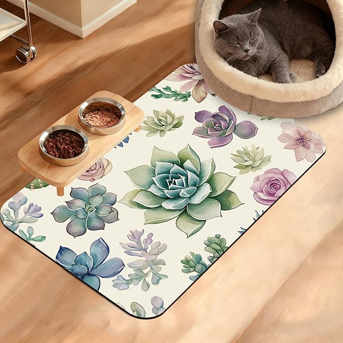 Dog Bowl Mat, Cactus Pet Feeding Mat by Unknown