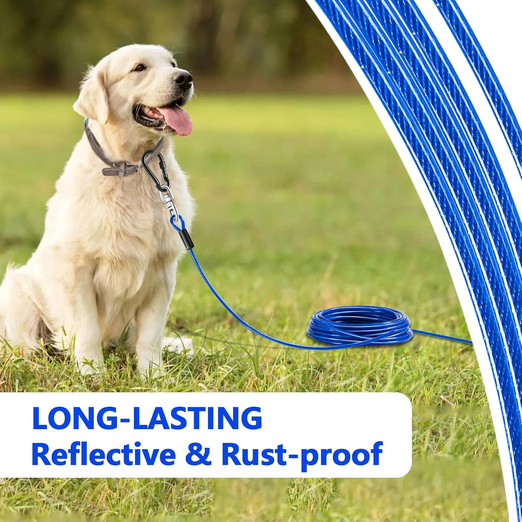 Heavy Duty Dog Tie Out Cable&Stake,30FT Dog Leads,Spiral Stake,Up to 200lbs