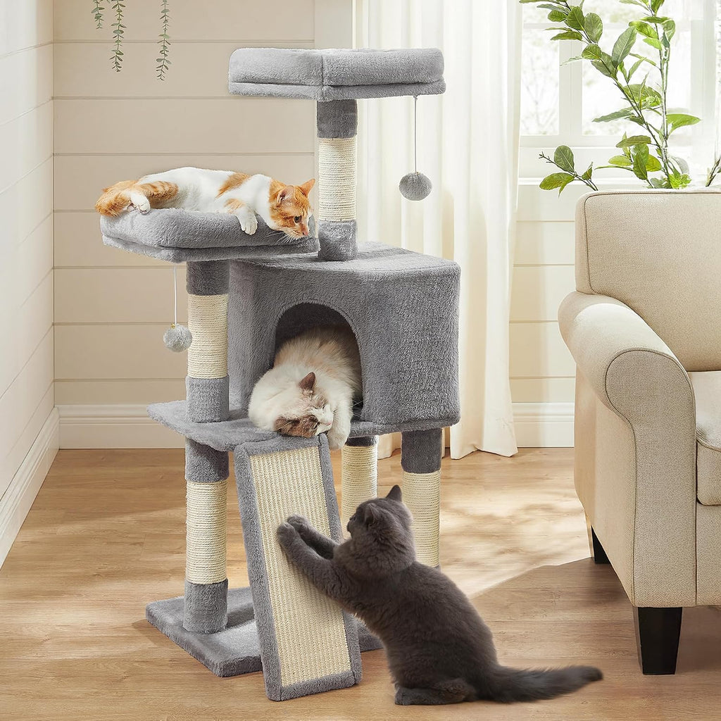 Feandrea Cat Tree, 45.3-Inch Cute Cat Tower, Climbing Condo, Light Gray