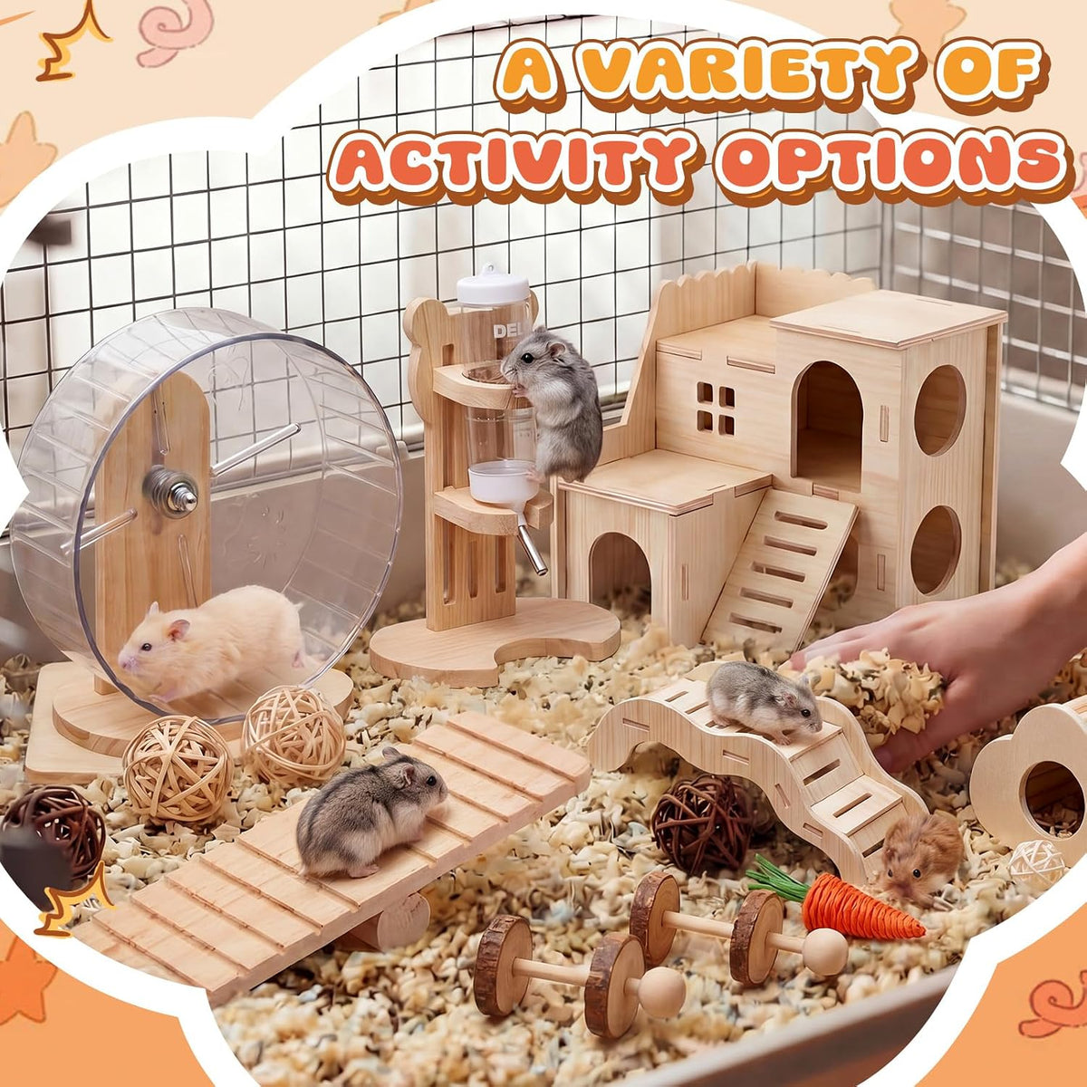 45 Pcs Hamster Cage Accessories 9.5'' Hamster Wheel Chew Toys Set