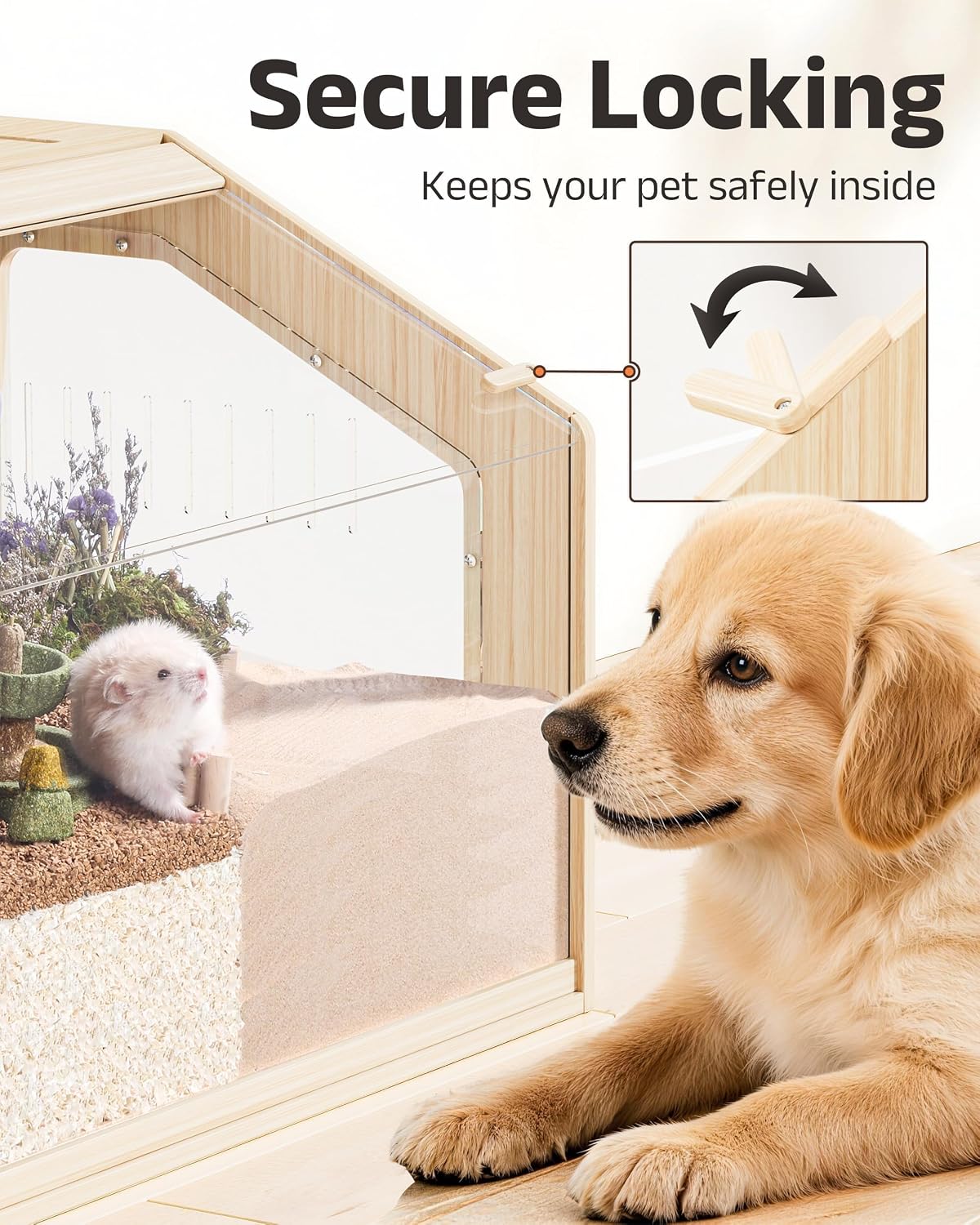 39" Large Hamster Cage with Clear Background, Wooden Gerbil Cage