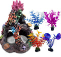 Coral Small Fish Tank Decorations with 4PCS Artificial Aquarium Plants