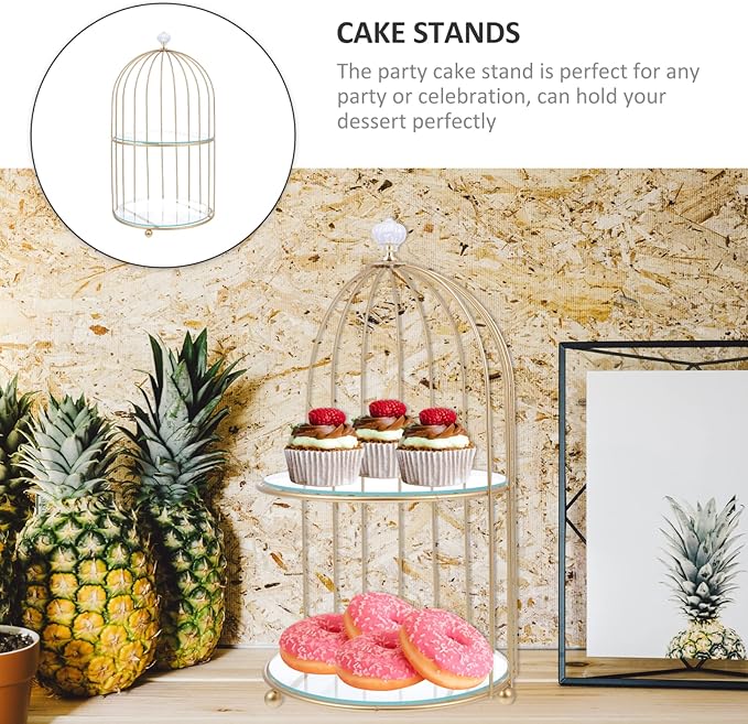 DOITOOL Gold Metal Cupcake Stand Bird Cage Dessert Stand, 2 Tier Dessert - Image 6