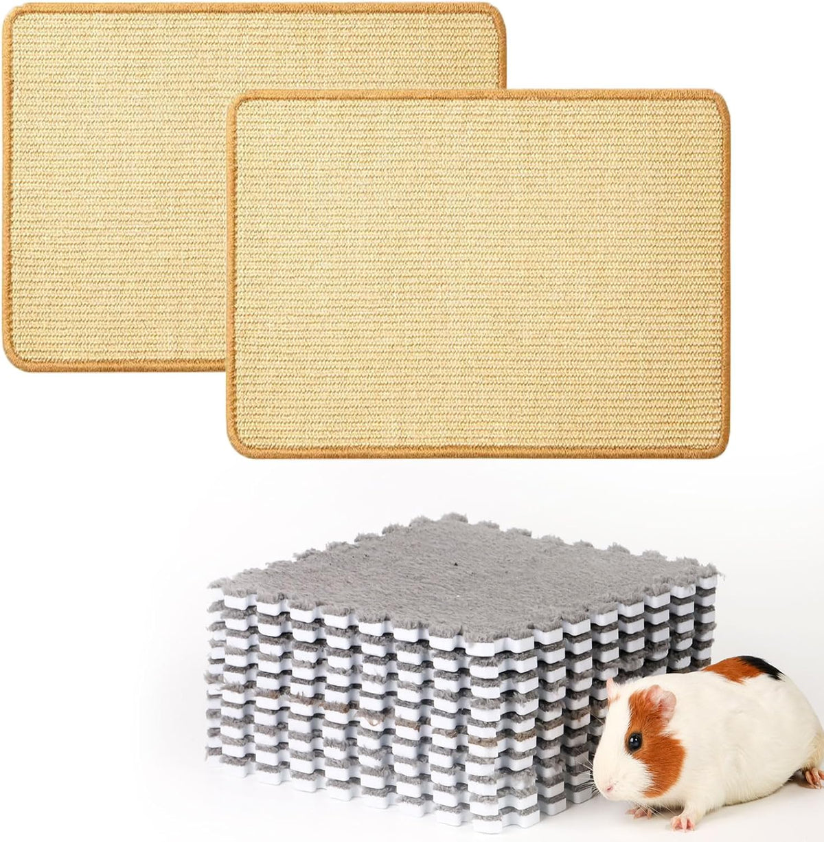 2PCS Rabbit Scratch Mat Natural Sisal, 10Pcs 11” x 11” Guinea Pig Pads