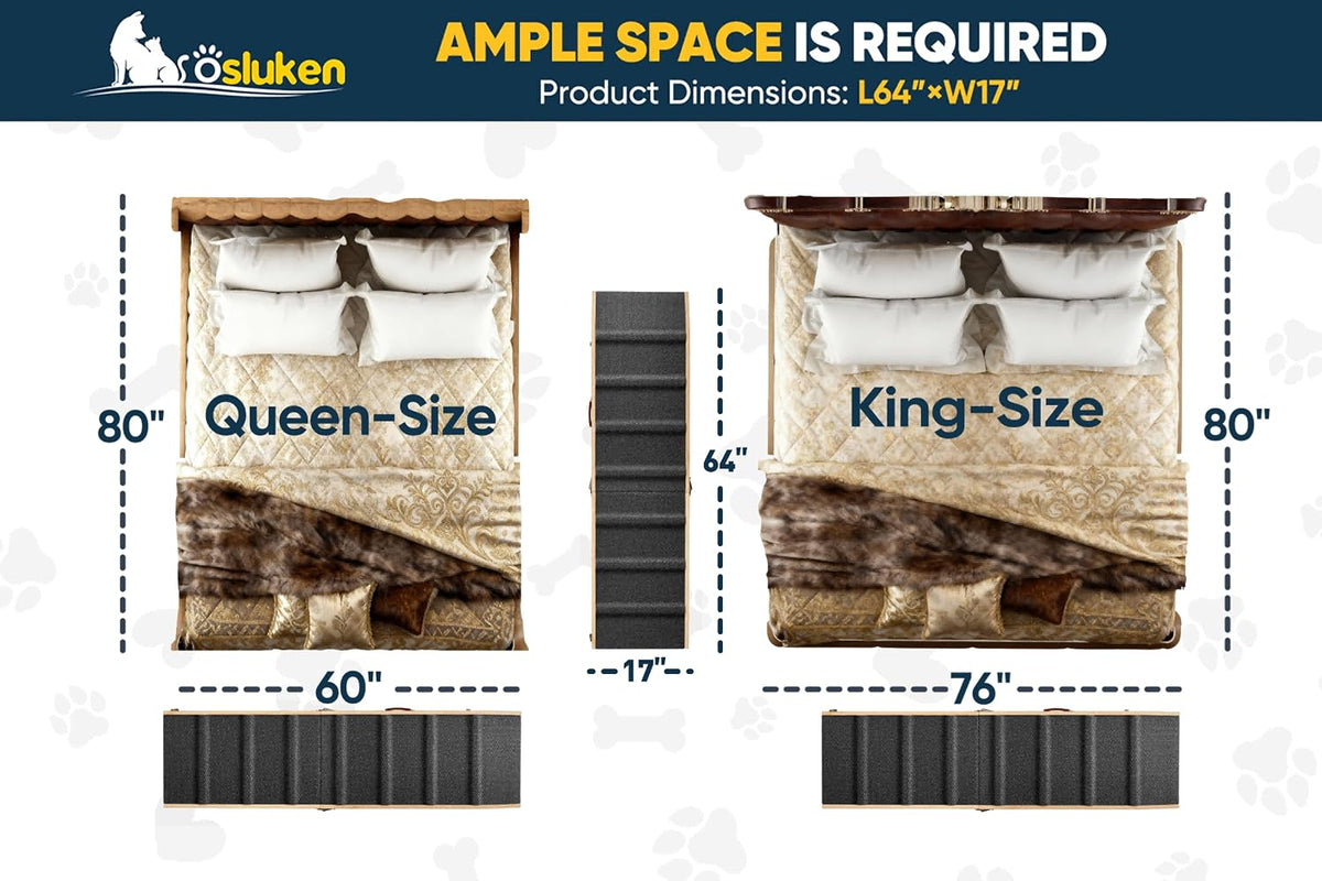 𝟐𝟎𝟐𝟔 𝐔𝐩𝐠𝐫𝐚𝐝𝐞𝐝 Dog Ramp for Bed, 64" Long Foldable Pet Ramp for Small Large Dogs, Dog Ramps for High Beds, High Traction with Platform 6 Adjustable Heights 24" to 30" Up to 220LBS Black
