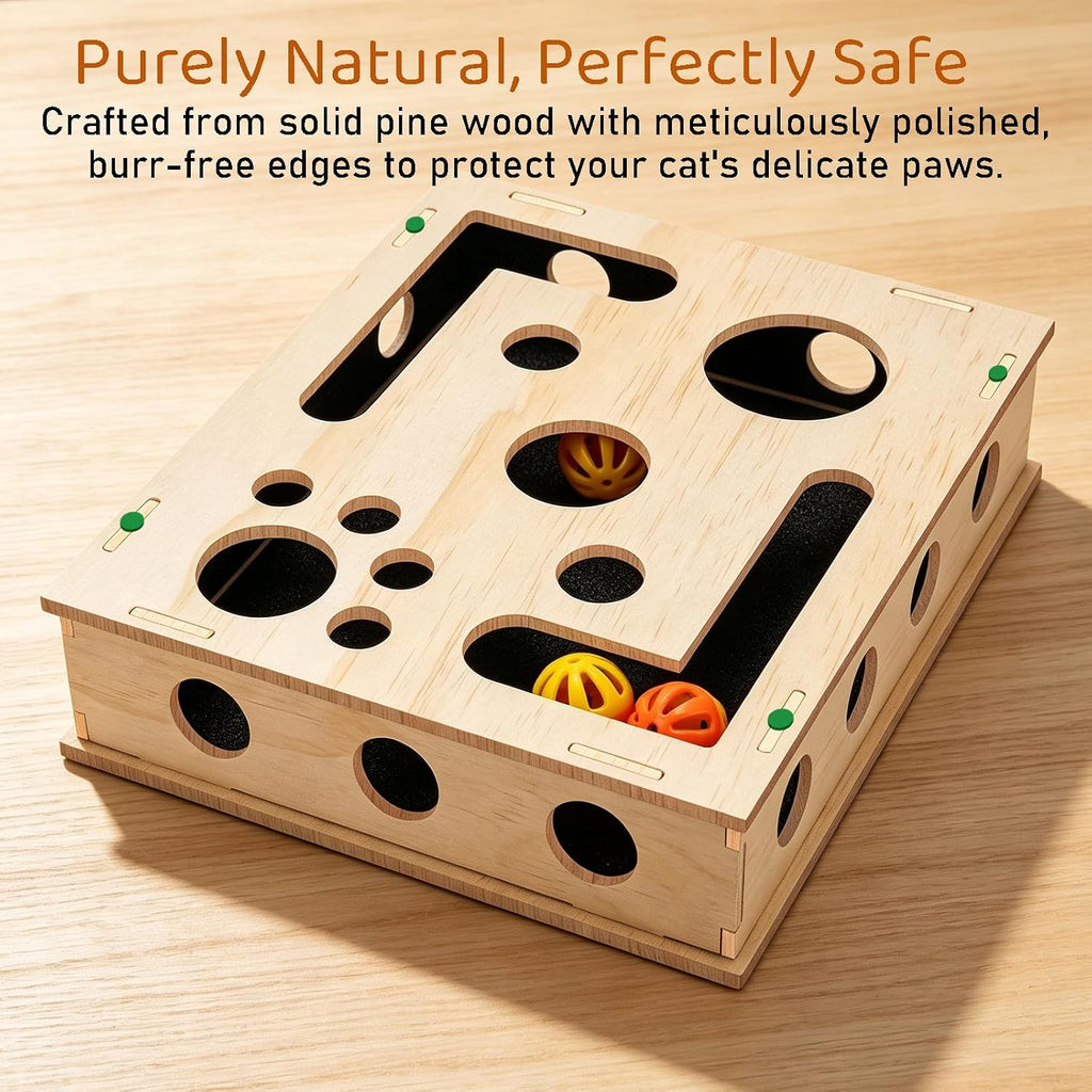 Cat Scratch Puzzle Enrichment Box with Bell Ball, Large Cat Nail File Enrichment Box with Sandpaper Liner, Stress-Free Alternative to Trimming Nails, for Indoor Cats