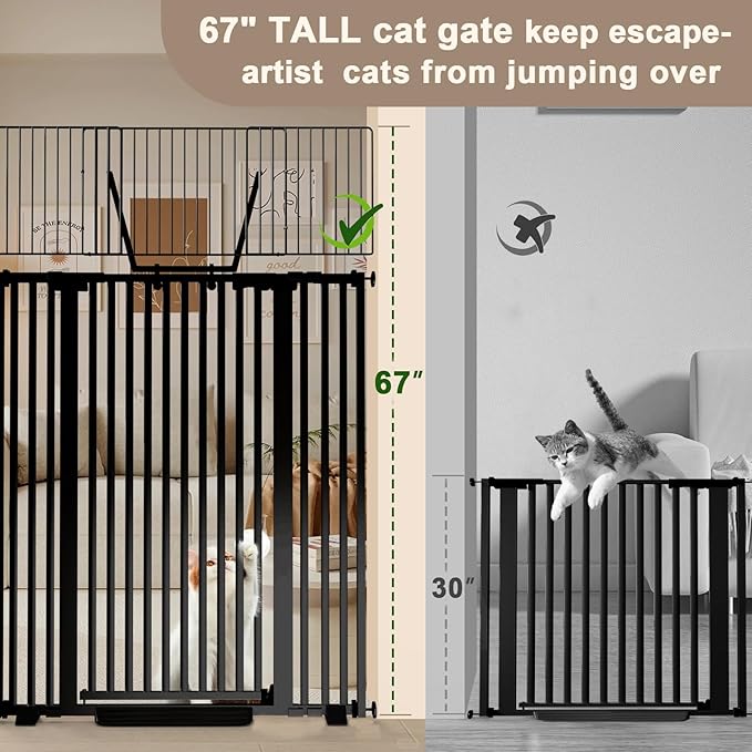 67" High Extra Tall Cat Gate for Doorway, 29.5-49.21" Extra Wide Pet Gate - Image 2