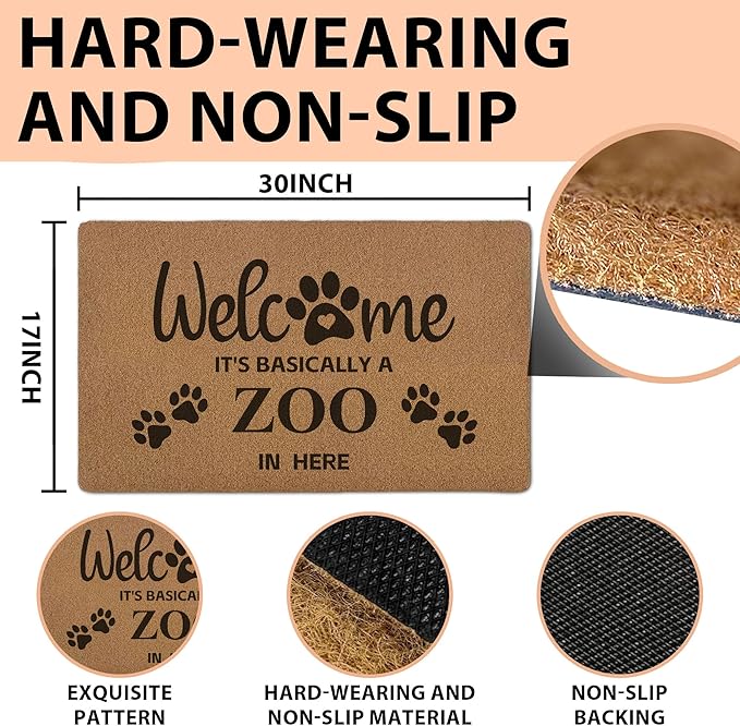 Funny Pet Welcome Door Mats, It's Basically a Zoo in Here Door Mat - Image 3
