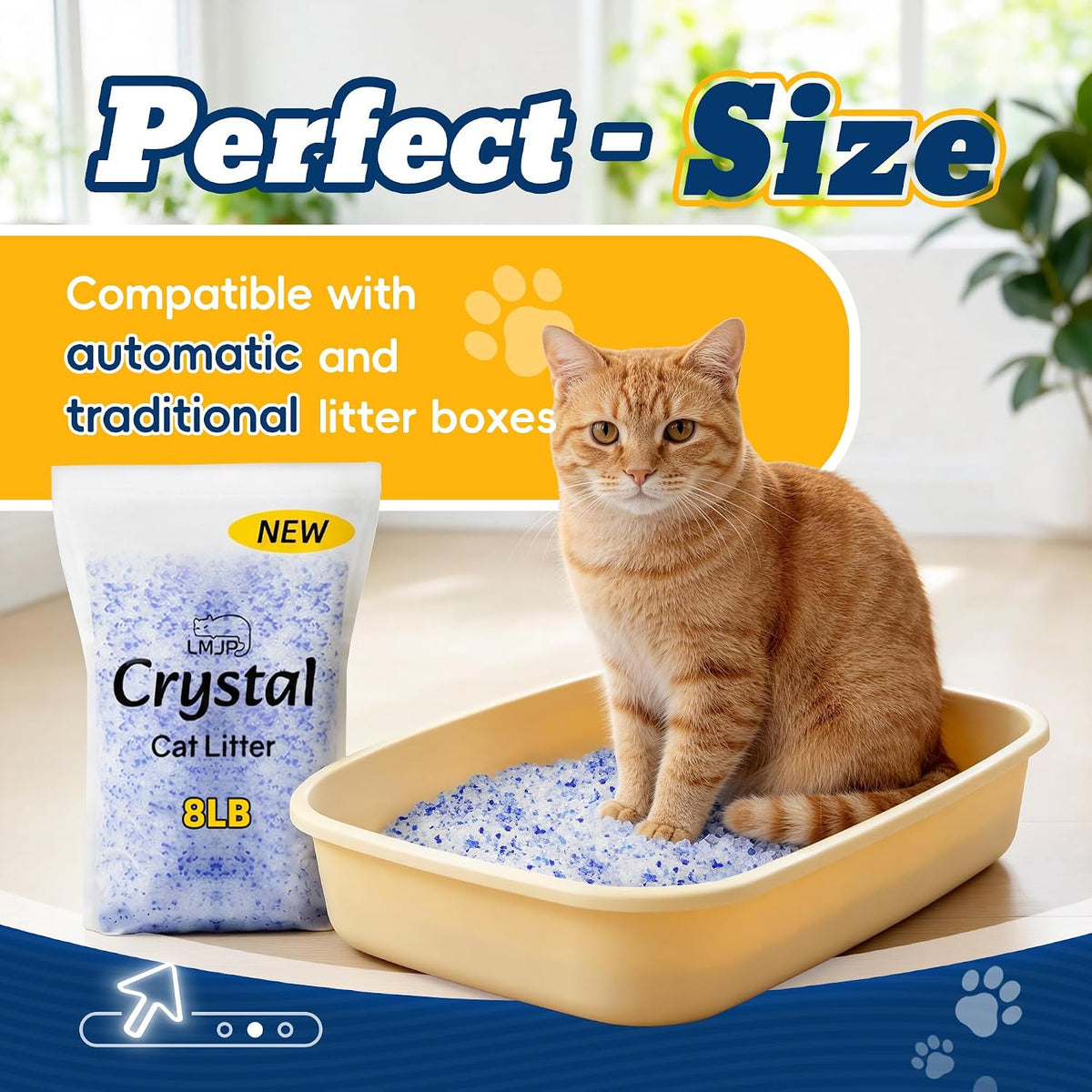 LMJP Crystal Cat Litter for Long-Lasting Odor Control, Non-Clumping, 24lb