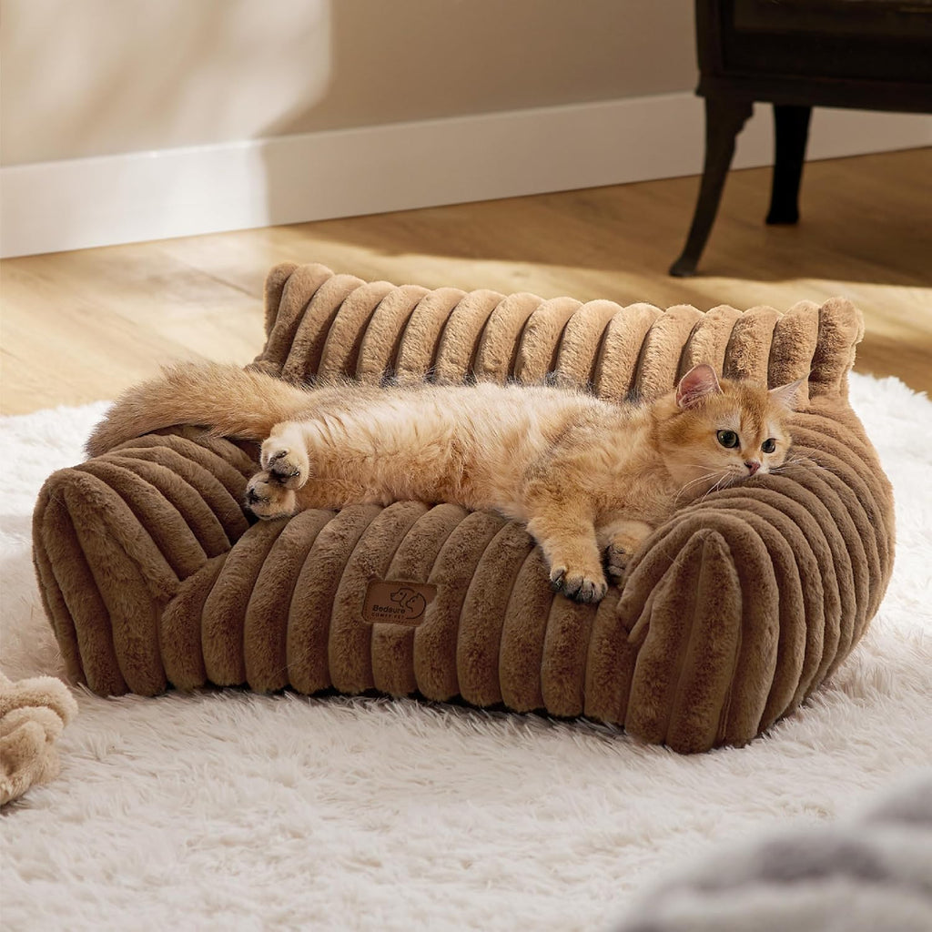 Bedsure ComfyFleece® Shown on TV Fluffy Cat Couch for Pets,24in Camel Brown