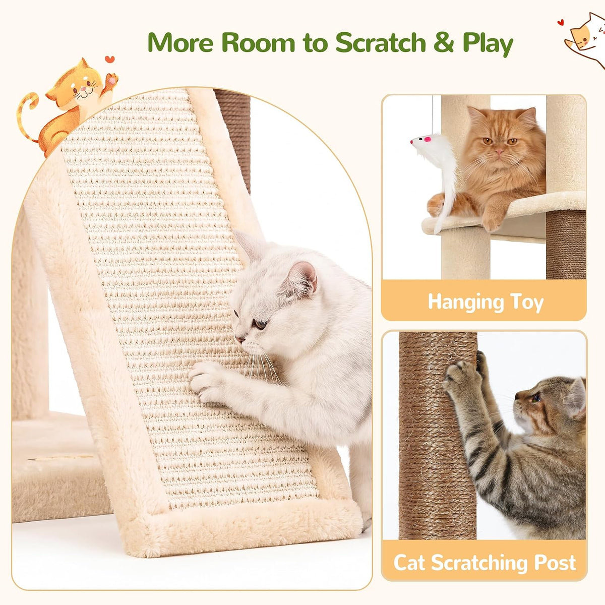 Globlazer
47
Inch
Cat
Tree
Tower
for
Indoor
Cats,
S47,
Beige