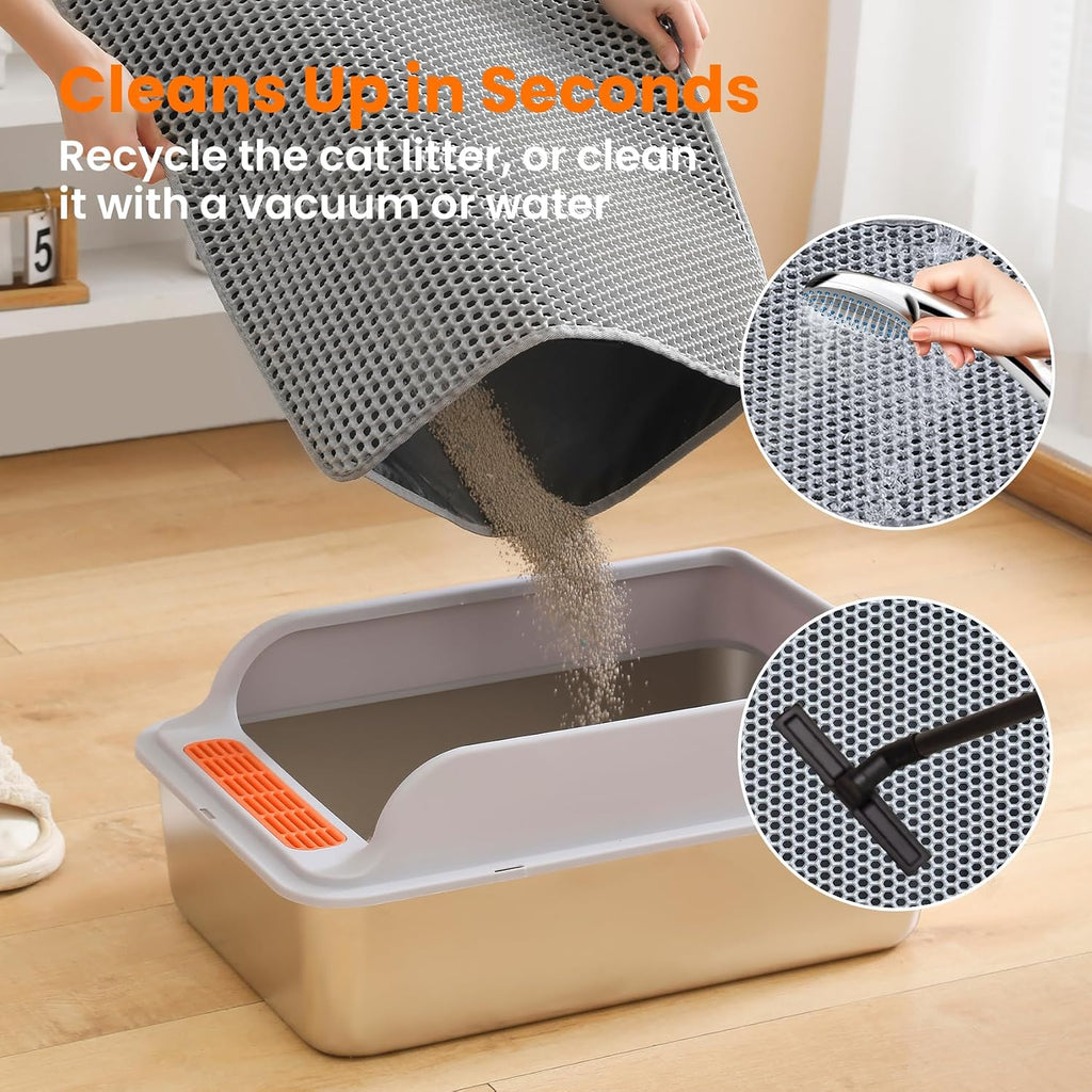 Extra Large Cat Litter Mat XXL, Double Layer Honeycomb, Gray